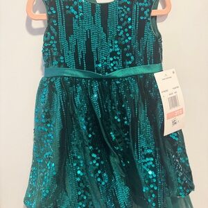 NWT Rare Editions Hunter green dress sequin velvet Christmas party toddler 2T